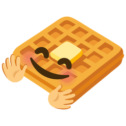 smiling face with open hands and waffle
