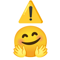 smiling face with open hands and warning