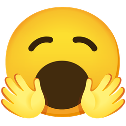 smiling face with open hands and yawning face