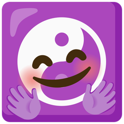 smiling face with open hands and yin yang