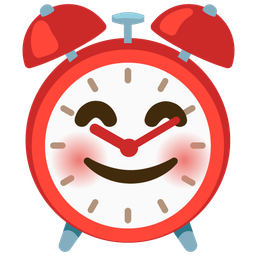 smiling face with smiling eyes and alarm clock