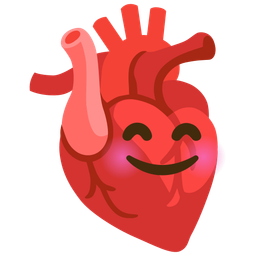 smiling face with smiling eyes and anatomical heart