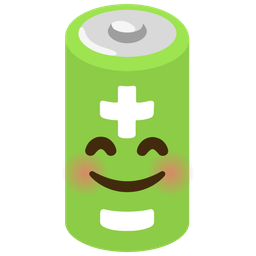 smiling face with smiling eyes and battery