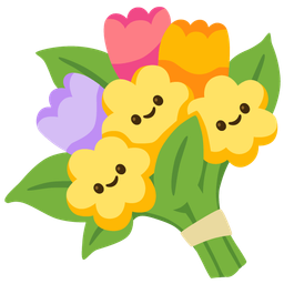 smiling face with smiling eyes and bouquet