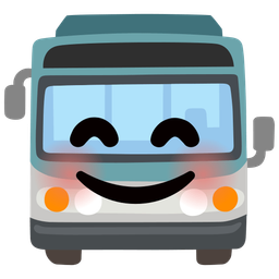 smiling face with smiling eyes and bus