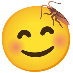 smiling face with smiling eyes and cockroach