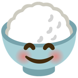 smiling face with smiling eyes and cooked rice