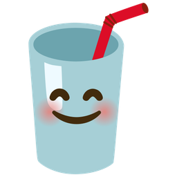smiling face with smiling eyes and cup with straw