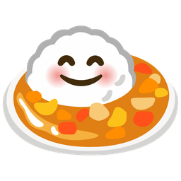 smiling face with smiling eyes and curry rice
