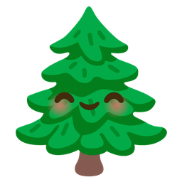 smiling face with smiling eyes and evergreen tree
