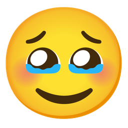 smiling face with smiling eyes and face holding back tears