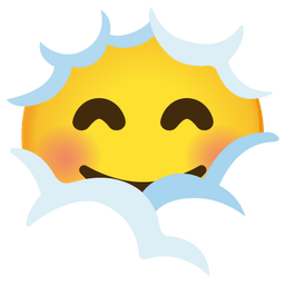 smiling face with smiling eyes and face in clouds