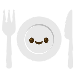 smiling face with smiling eyes and fork and knife with plate