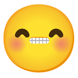 smiling face with smiling eyes and grimacing face