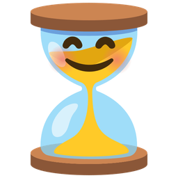 smiling face with smiling eyes and hourglass not done