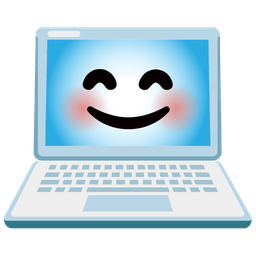 smiling face with smiling eyes and laptop