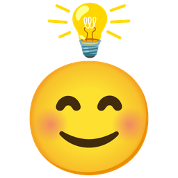 smiling face with smiling eyes and light bulb
