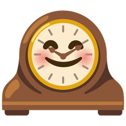 smiling face with smiling eyes and mantelpiece clock