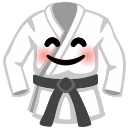 smiling face with smiling eyes and martial arts uniform