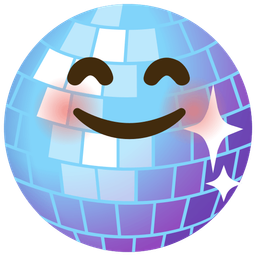 smiling face with smiling eyes and mirror ball