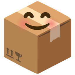 smiling face with smiling eyes and package