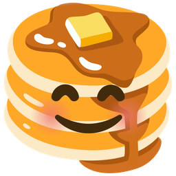 smiling face with smiling eyes and pancakes
