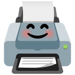 smiling face with smiling eyes and printer