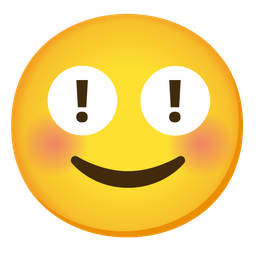 smiling face with smiling eyes and red exclamation mark