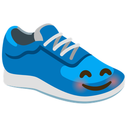 smiling face with smiling eyes and running shoe