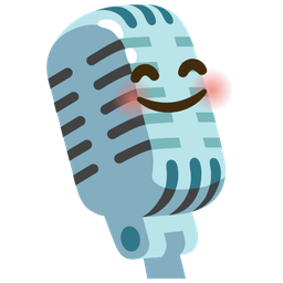 smiling face with smiling eyes and studio microphone