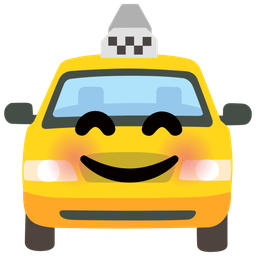 smiling face with smiling eyes and taxi