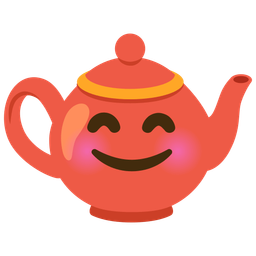 smiling face with smiling eyes and teapot