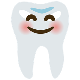 smiling face with smiling eyes and tooth