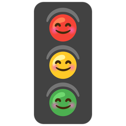 smiling face with smiling eyes and vertical traffic light