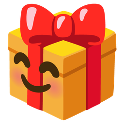 smiling face with smiling eyes and wrapped gift