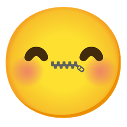 smiling face with smiling eyes and zipper-mouth face