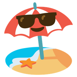 Smiling face with sunglasses and Beach with umbrella
