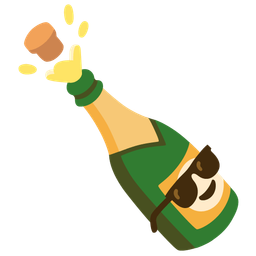 Smiling face with sunglasses and Bottle with popping cork