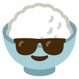 Smiling face with sunglasses and Cooked rice