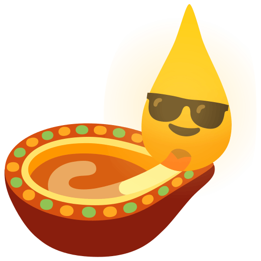 Smiling face with sunglasses and Diya lamp