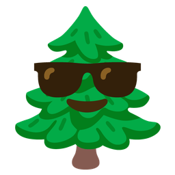 Smiling face with sunglasses and Evergreen tree