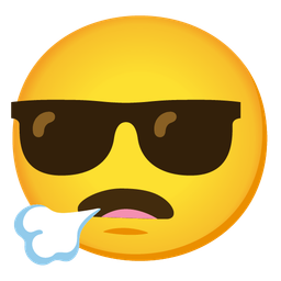 smiling face with sunglasses and face exhaling