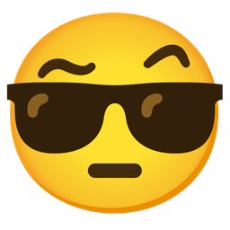 smiling face with sunglasses and face with raised eyebrow