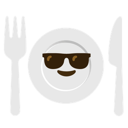 Smiling face with sunglasses and Fork and knife with plate
