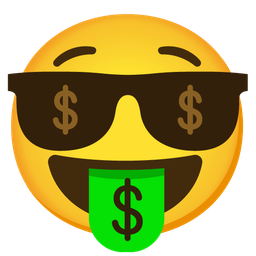 Smiling face with sunglasses and Money-mouth face