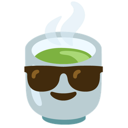 Smiling face with sunglasses and Teacup without handle