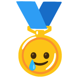 smiling face with tear and 1st place medal
