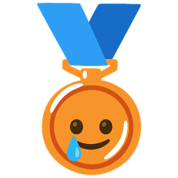 smiling face with tear and 3rd place medal