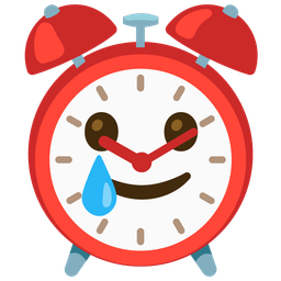smiling face with tear and alarm clock