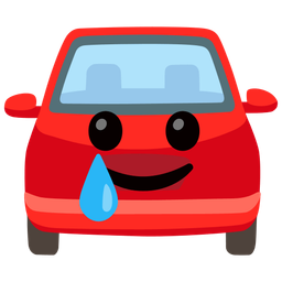 smiling face with tear and automobile